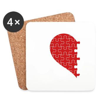 Matching Couples Half Heart Valentines Day Red 2 - Coasters (set of 4) - white - Front