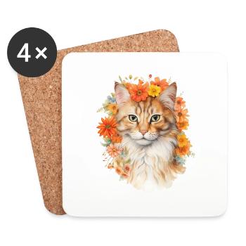 Floral Feline Fantasy - Untersetzer (4er-Set) - Weiß - Vorne