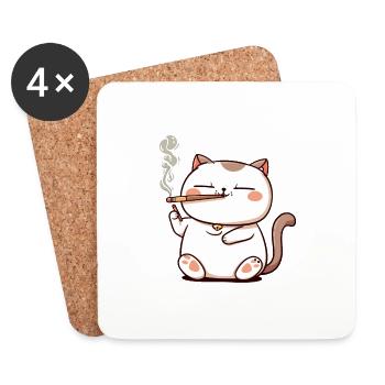 Katze Raucher Smoke Joint - Untersetzer (4er-Set) - Weiß - Vorne