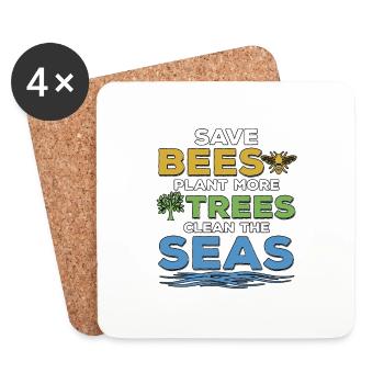 Save Bees Plant Trees Clean Seas Umweltschutz - Untersetzer (4er-Set) - Weiß - Vorne
