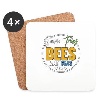 Save Trees Bees And Seas Umweltschutz - Untersetzer (4er-Set) - Weiß - Vorne