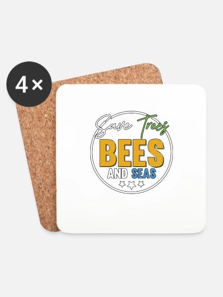 Save Trees Bees And Seas Umweltschutz - Untersetzer (4er-Set) - Weiß
