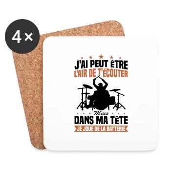 Dans Ma Tête Je Joue De La Batterie - Dessous de verre (lot de 4) - blanc - Devant