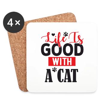 Für Katzenfans - Life Is Good With A Cat - Untersetzer (4er-Set) - Weiß - Vorne