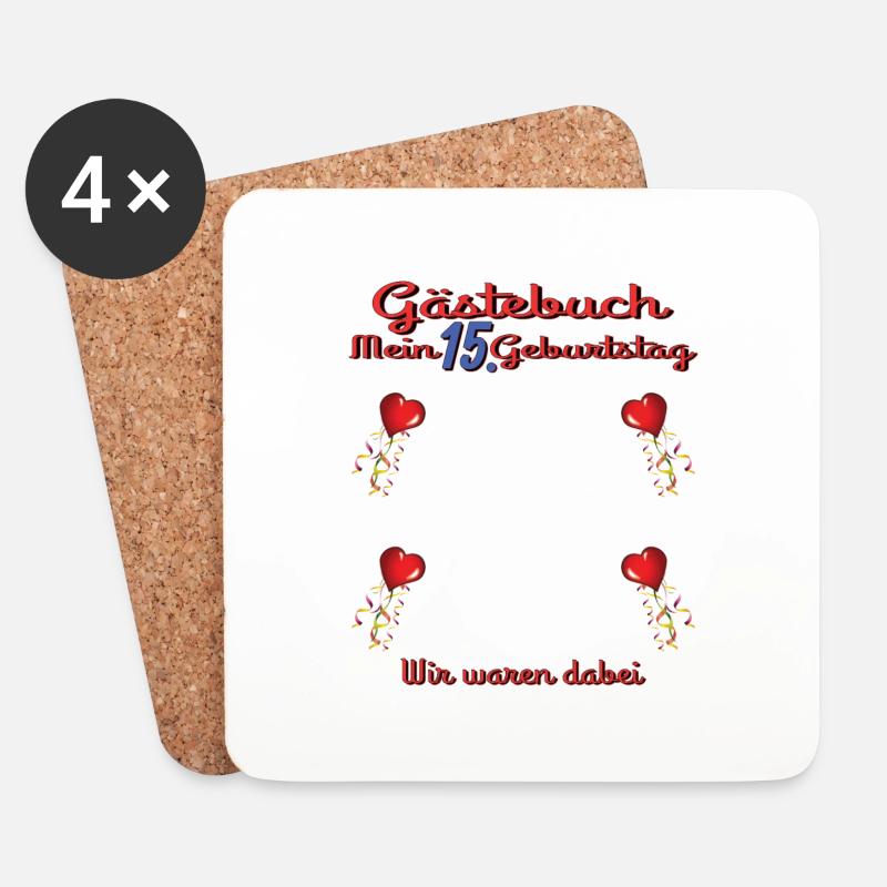 15. Geburtstag Mädchen & Junge Gästebuch - Untersetzer (4er-Set) - Weiß