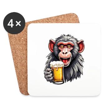 Monkey / Animal / Zoo / Babian / Wild / Comic - Coasters (set of 4) - white - Front
