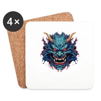 Japanischer Hannya Dämon Samurai Warrior Oni Maske - Untersetzer (4er-Set) - Weiß - Vorne