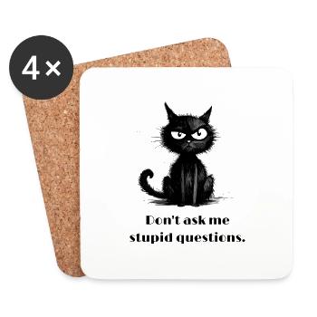 Black Cat Comic Style Funny Saying - Coasters (set of 4) - white - Front