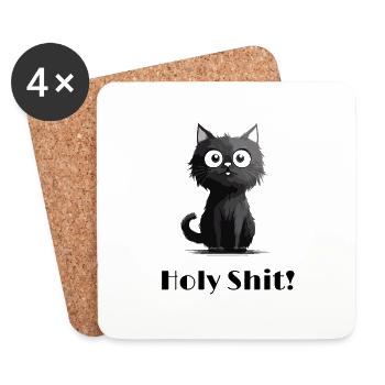 entsetzte schwarze Katze mit großen Augen - Untersetzer (4er-Set) - Weiß - Vorne