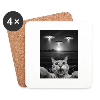 Drôle De Chats Selfie Devant Des OVNI Chat OVNI - Dessous de verre (lot de 4) - blanc - Devant