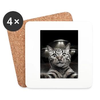 Lustiges Katzen Selfie Vor UFOs Katze UFO - Untersetzer (4er-Set) - Weiß - Vorne