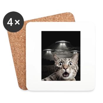 Lustiges Katzen Selfie Vor UFOs Katze UFO - Untersetzer (4er-Set) - Weiß - Vorne