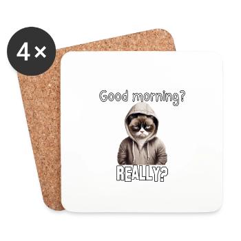Tired cat for late risers and morning grouches - Coasters (set of 4) - white - Front