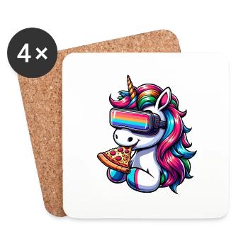 Unicorn VR Virtual Reality Rainbow Pizza - Coasters (set of 4) - white - Front