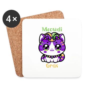 Meowdi Gras Cat Mardi Gras 2024 Chaton Nouvelle-Orléans - Dessous de verre (lot de 4) - blanc - Devant