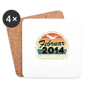 Vintage Retro February 2014 Birthday Gift - Coasters (set of 4) - white - Front