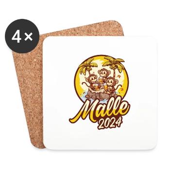 Malle 2024 Affe Mallorca Team Bier - Untersetzer (4er-Set) - Weiß - Vorne