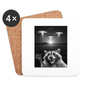 Funny raccoon selfie in front of UFOs Raccoon UFO - Coasters (set of 4) - white - Front