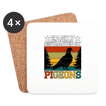 Easily Distracted By Pigeons Leicht Ablenkbar - Coasters (set of 4) - white - Front