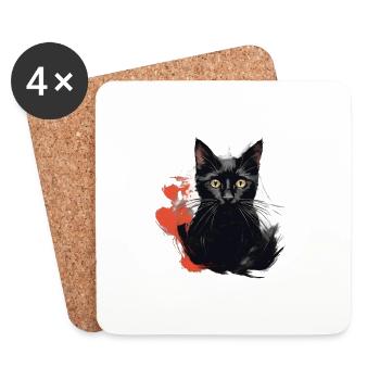 Chats noirs - Dessous de verre (lot de 4) - blanc - Devant