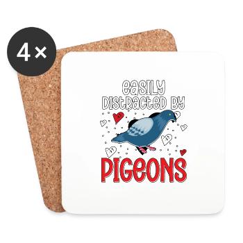 Easily Distracted By Pigeons Leicht Ablenkbar - Coasters (set of 4) - white - Front