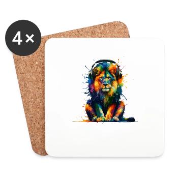 Splash Art Headphones Lions Wildlife Safari Zoo - Coasters (set of 4) - white - Front