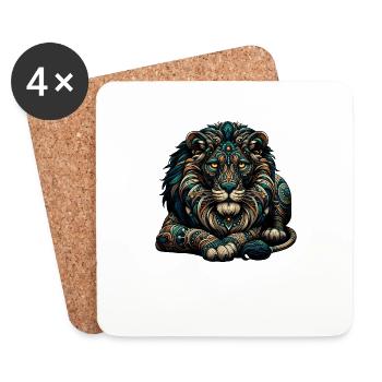 Mandala Art Lions Wildlife Safari Zoo Lion d’Afrique - Dessous de verre (lot de 4) - blanc - Devant