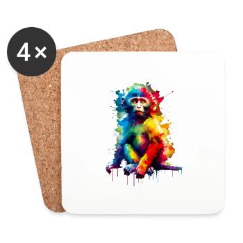 Colorful Splash Art Monkey Lover Ape Chimpanzee - Coasters (set of 4) - white - Front