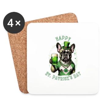 Bouledogue français de la Saint-Patrick I St. Paddy’s - Dessous de verre (lot de 4) - blanc - Devant