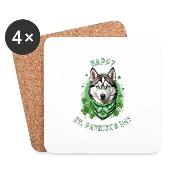 Chien husky avec Bandana de trèfle vert St. Patrick’s - Dessous de verre (lot de 4) - blanc - Devant