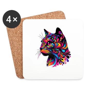 Chat - Dessous de verre (lot de 4) - blanc - Devant