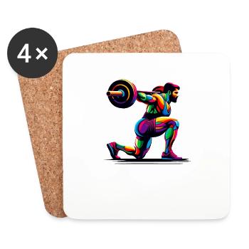 Colorful Pop Art Weightlifter Weights - Coasters (set of 4) - white - Front
