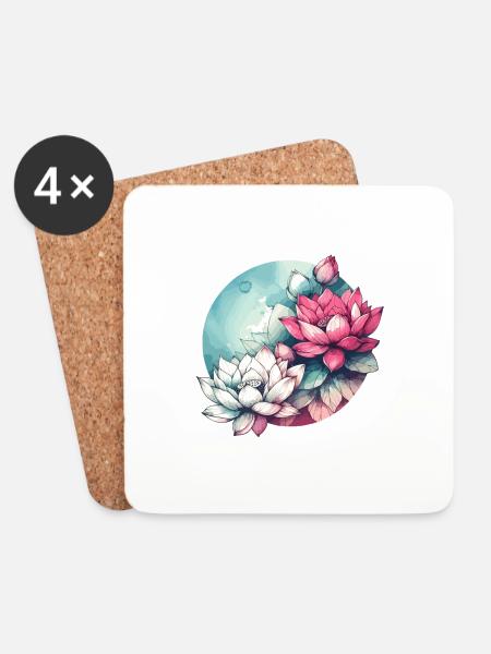 Lotusblüten gezeichnet - Untersetzer (4er-Set) - Weiß