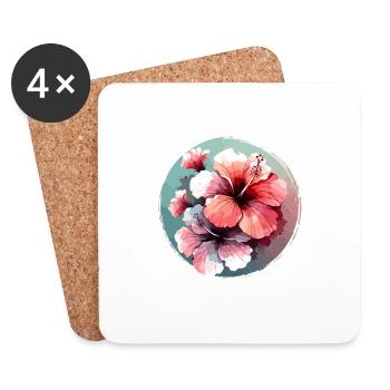 Hibiscus dessiné - Dessous de verre (lot de 4) - blanc - Devant