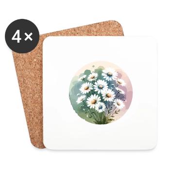 Daisies drawn - Coasters (set of 4) - white - Front