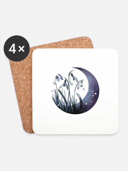 Snowdrops drawn - Coasters (set of 4) - white