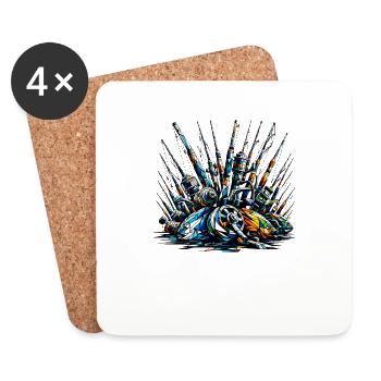 Polygon Art Fishing Rod Fish Angler Fisherman - Coasters (set of 4) - white - Front