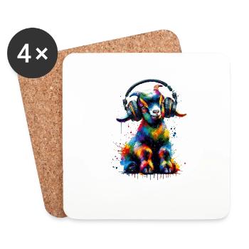 Colorful Splash Art Headphones Goats Farm Animal - Coasters (set of 4) - white - Front