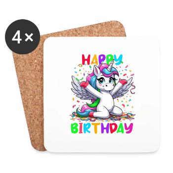 Geburtstag Einhorn Happy Birthday Kinder Konfetti - Untersetzer (4er-Set) - Weiß - Vorne