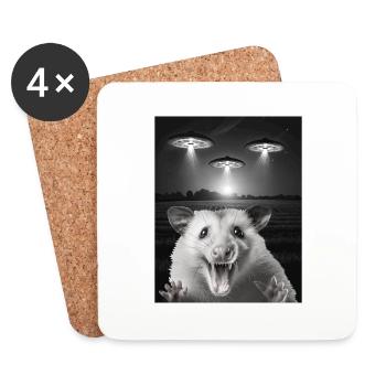 Funny possum selfie in front of UFOs Opossum UFO - Coasters (set of 4) - white - Front