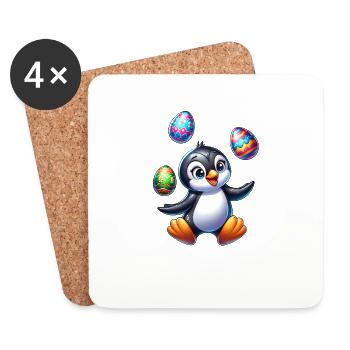 Pinguin Jongliert Ostereier, Südpol Artist - Untersetzer (4er-Set) - Weiß - Vorne