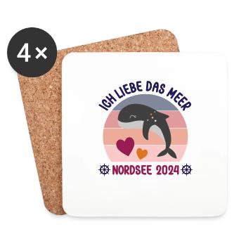 Nordsee Urlaub 2024 Ich liebe das Meer Wale - Untersetzer (4er-Set) - Weiß - Vorne