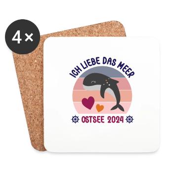 Ostsee Urlaub 2024 Ich liebe das Meer Rettet Wale - Untersetzer (4er-Set) - Weiß - Vorne