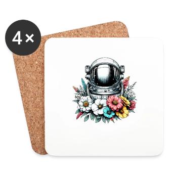 Astronaut Floral Spaceman Science Space Flower - Coasters (set of 4) - white - Front