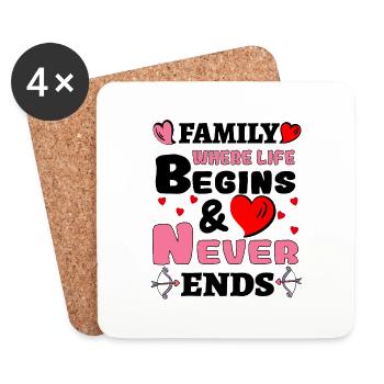 Family Where Life Beginns & Love Never Ends - Untersetzer (4er-Set) - Weiß - Vorne