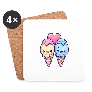 Ice Cream Couple Love Heart Valentine's Day - Coasters (set of 4) - white - Front