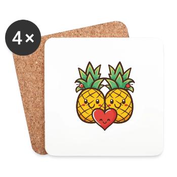 Ananas Couple Amour Coeur Saint Valentin - Dessous de verre (lot de 4) - blanc - Devant