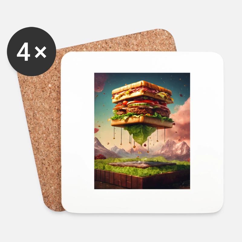 3D Burgerwürfel: Digitale Kunst - Untersetzer (4er-Set) - Weiß