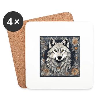 Artful autumnal wolf motif - Coasters (set of 4) - white - Front