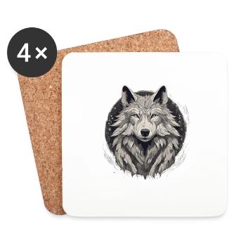 Mystischer Wolfskopf - Untersetzer (4er-Set) - Weiß - Vorne